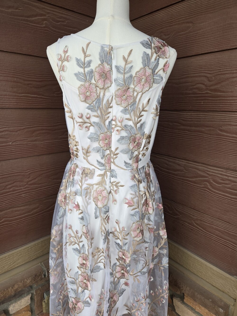 Adrianna Papell Illusion Sleeveless Floral Embroidered Midi Dress Women’s Size 8 - Picture 14 of 16